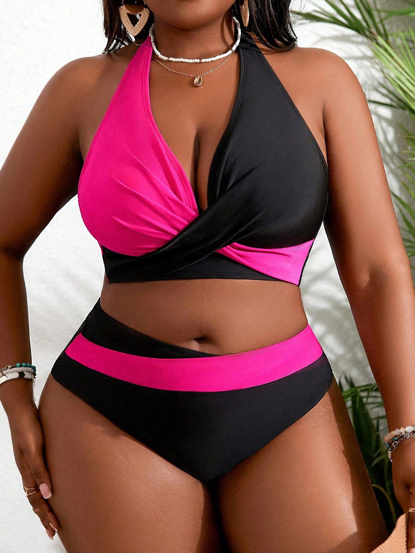 Slaydiva Plus Size Contrast Color Swimwear Set