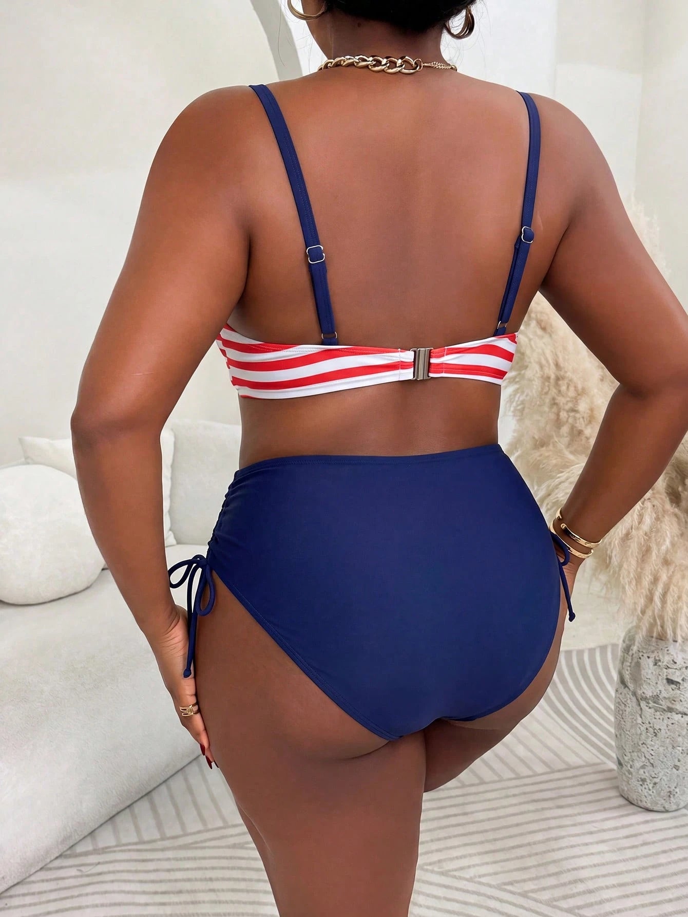 Slaydiva Plus Size Women 2pcs/Set Random Print Underwire Bikini Swimwear, Casual Holiday Outfit