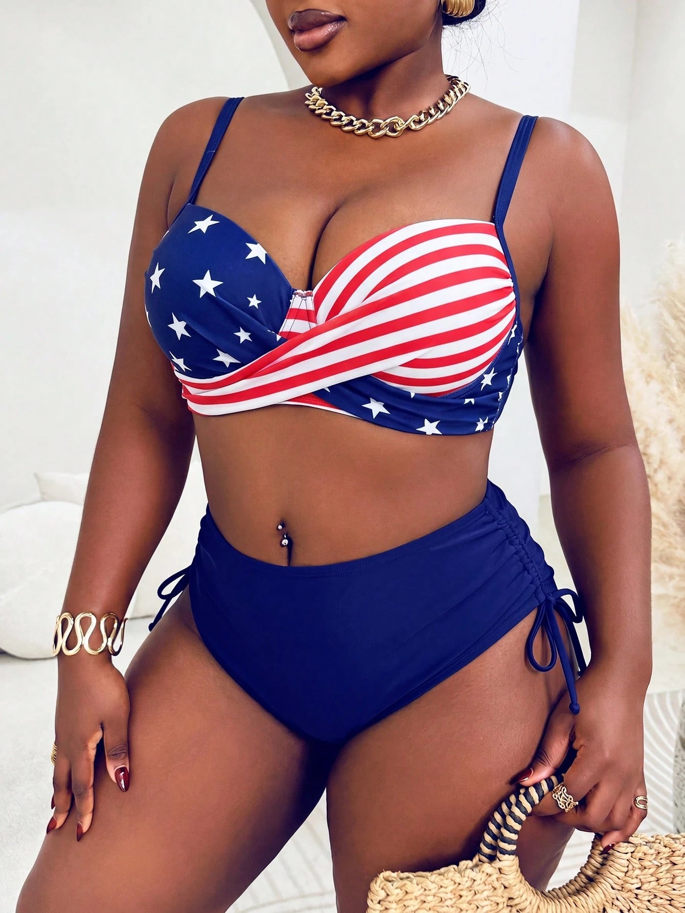 Slaydiva Plus Size Women 2pcs/Set Random Print Underwire Bikini Swimwear, Casual Holiday Outfit