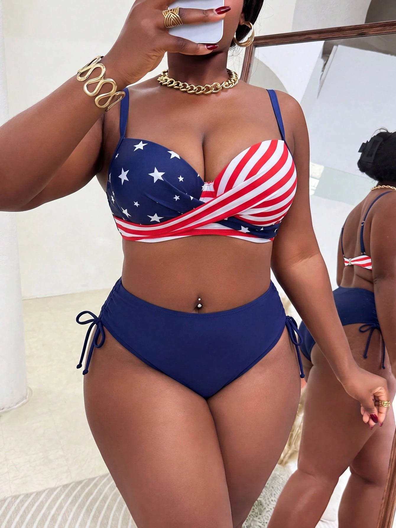 Slaydiva Plus Size Women 2pcs/Set Random Print Underwire Bikini Swimwear, Casual Holiday Outfit