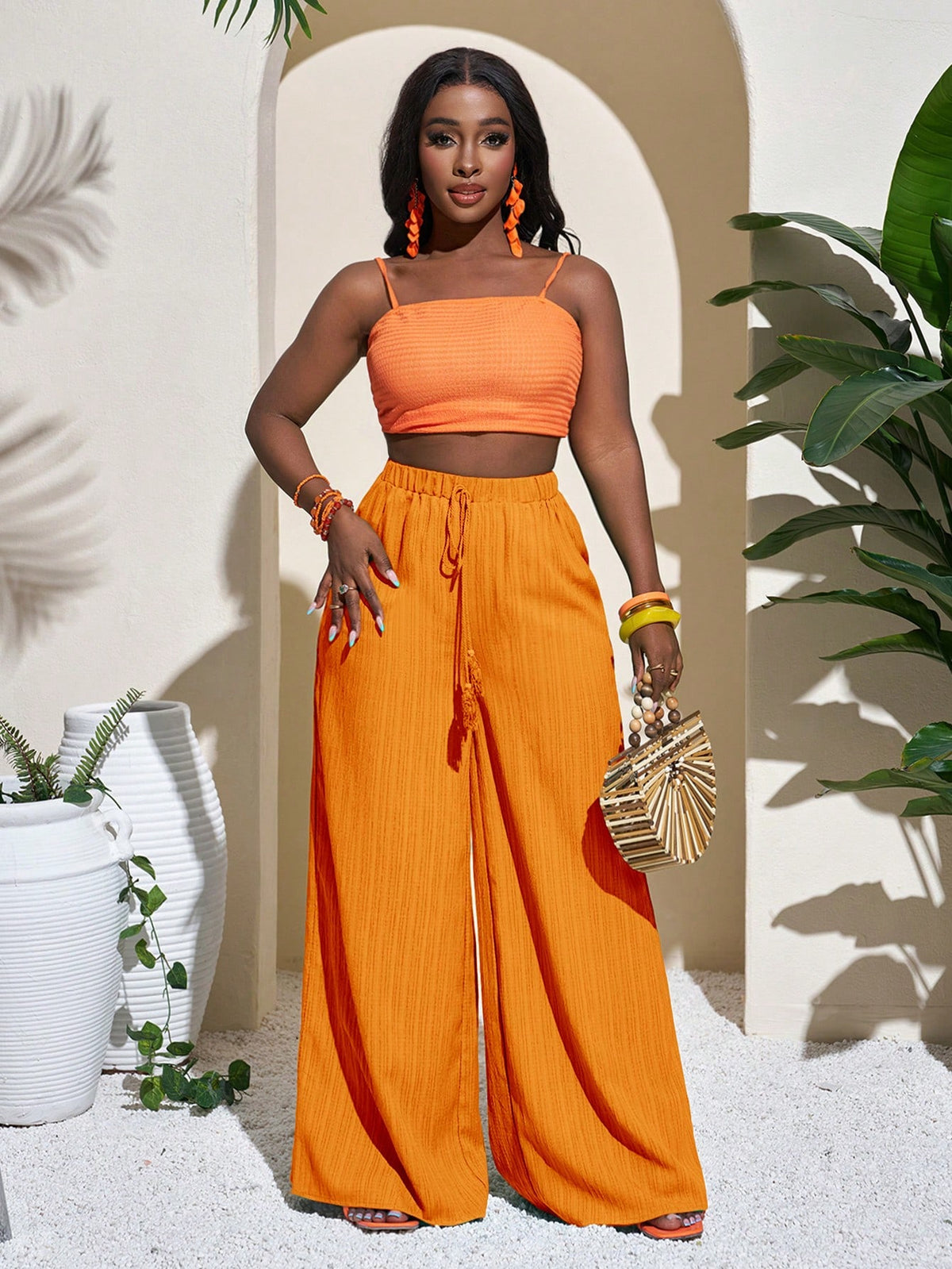 Slaydiva Women's Full Length Geometric Green Resort Pants, Casual Vacation