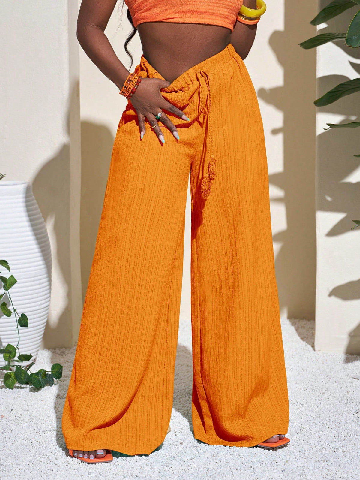 Slaydiva Women's Full Length Geometric Green Resort Pants, Casual Vacation
