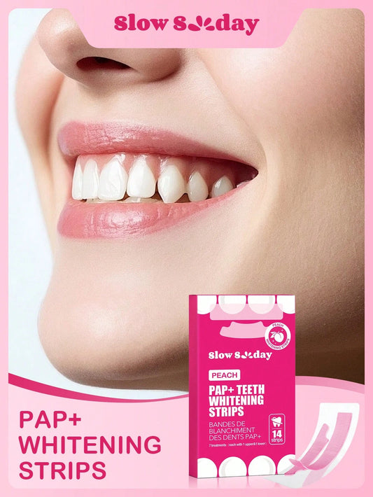 Slow Sunday PAP+ Teeth Whitening Strips, Mint, Peach, Get Rid Of Smoke Stains, Coffee Stains, Tea Stains, Keep Your Mouth Clean And White, Good Choice For Vacation, Beach, Travel Essentials, Suitable