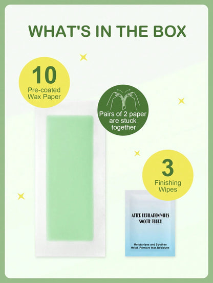 SlowSunday Aloe Vera Wax Strips, 10pcs, Body Wax Strips, With Skin-Care Ingredients, Coconut Oil & Aloe Vera, Effective Hair Removal, Leaves Skin Smooth, Easy To Use, For Summer, Skin Care, Y2K, Ideal