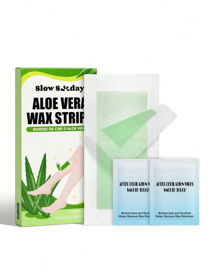 SlowSunday Aloe Vera Wax Strips, 10pcs, Body Wax Strips, With Skin-Care Ingredients, Coconut Oil & Aloe Vera, Effective Hair Removal, Leaves Skin Smooth, Easy To Use, For Summer, Skin Care, Y2K, Ideal