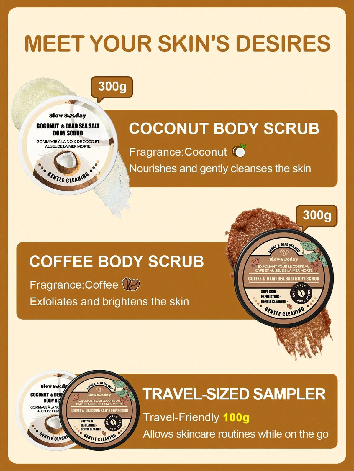 SLOWSUNDAY™ Coconut & Dead Sea Salt Body For Silky Smooth Skin Body Scrub Exfoliates & Restores Skin's Natural Nutrients 100ml