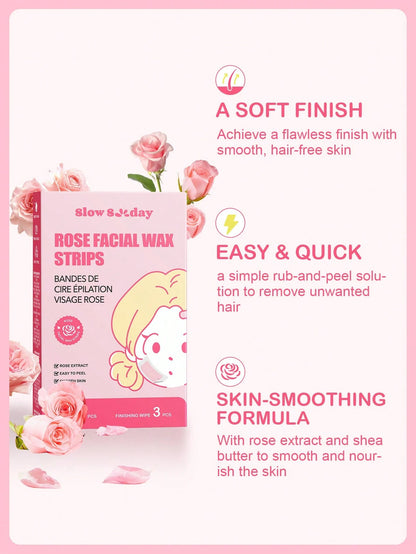 SlowSunday Rose Facial Wax Strips, Wax Hair Removal, Designed For Lips, Eyebrows, For A Soft, Nourished Finish, With Oil Pack To Removes Residue, Ideal For Party, Suitable For Summer