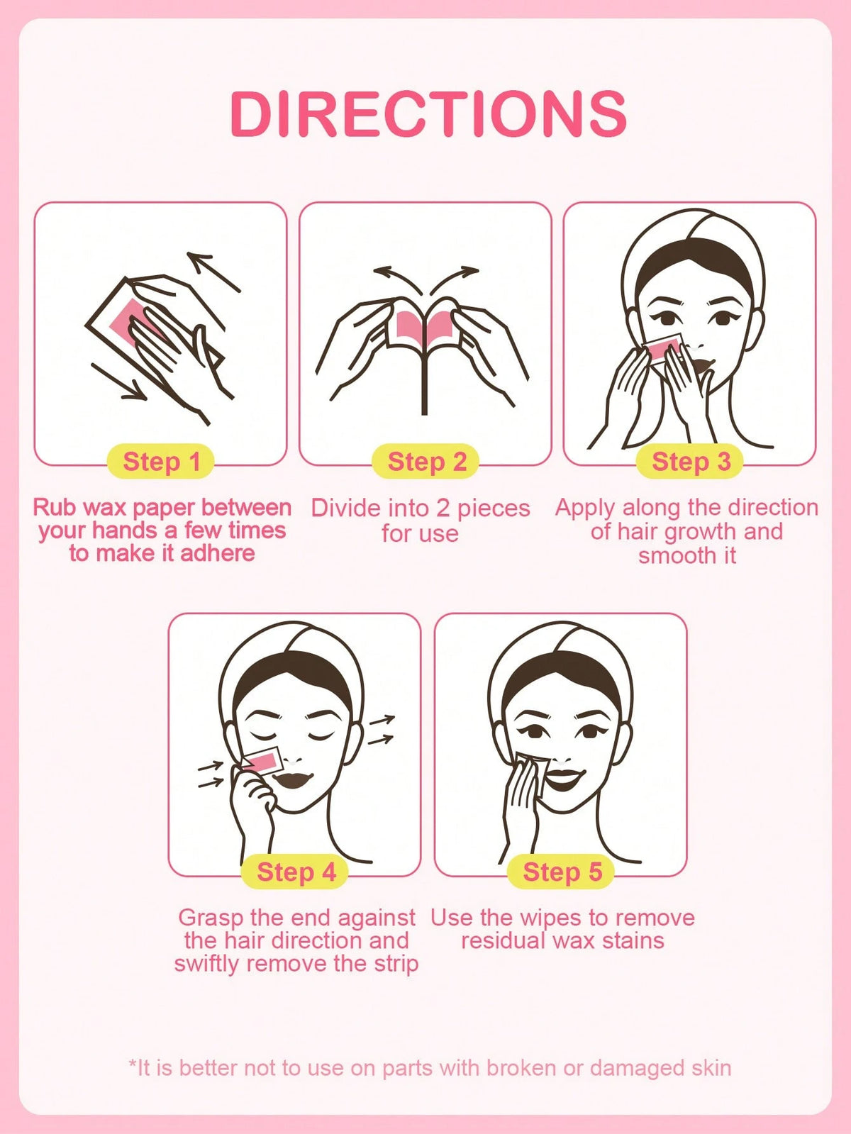 SlowSunday Rose Facial Wax Strips, Wax Hair Removal, Designed For Lips, Eyebrows, For A Soft, Nourished Finish, With Oil Pack To Removes Residue, Ideal For Party, Suitable For Summer