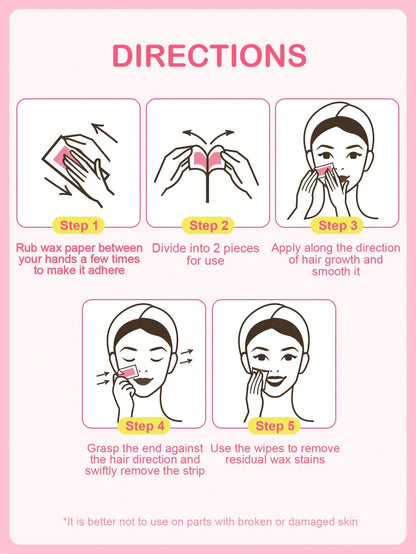 SlowSunday Rose Facial Wax Strips, Wax Hair Removal, Designed For Lips, Eyebrows, For A Soft, Nourished Finish, With Oil Pack To Removes Residue, Ideal For Party, Suitable For Summer