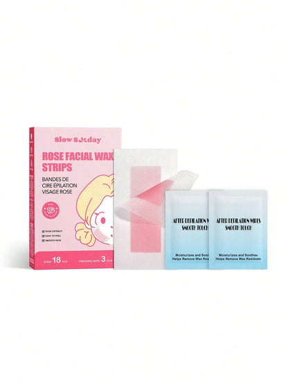 SlowSunday Rose Facial Wax Strips, Wax Hair Removal, Designed For Lips, Eyebrows, For A Soft, Nourished Finish, With Oil Pack To Removes Residue, Ideal For Party, Suitable For Summer