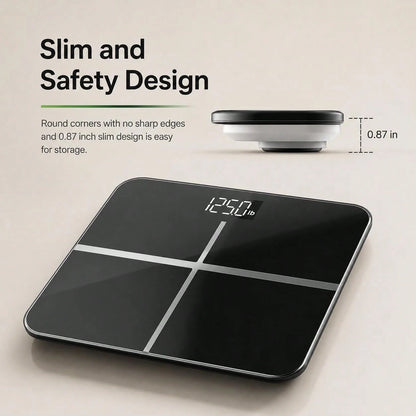 Smart Digital Scale, High-Precision Sensor, LED Display, USB Charging, Maximum Weight Capacity Of 180 Kg, 26 Cm * 26 Cm (Black).
