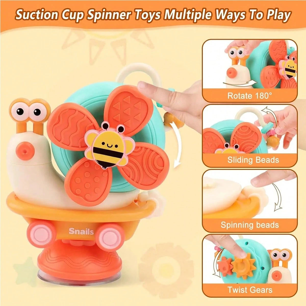 Snail Rotating Toy With Suction Cup, Baby Rattle Montessori Toy, Helps Improve Hands-On Ability And Sensory Development, Suitable For Baby Boys And Girls Children Gift