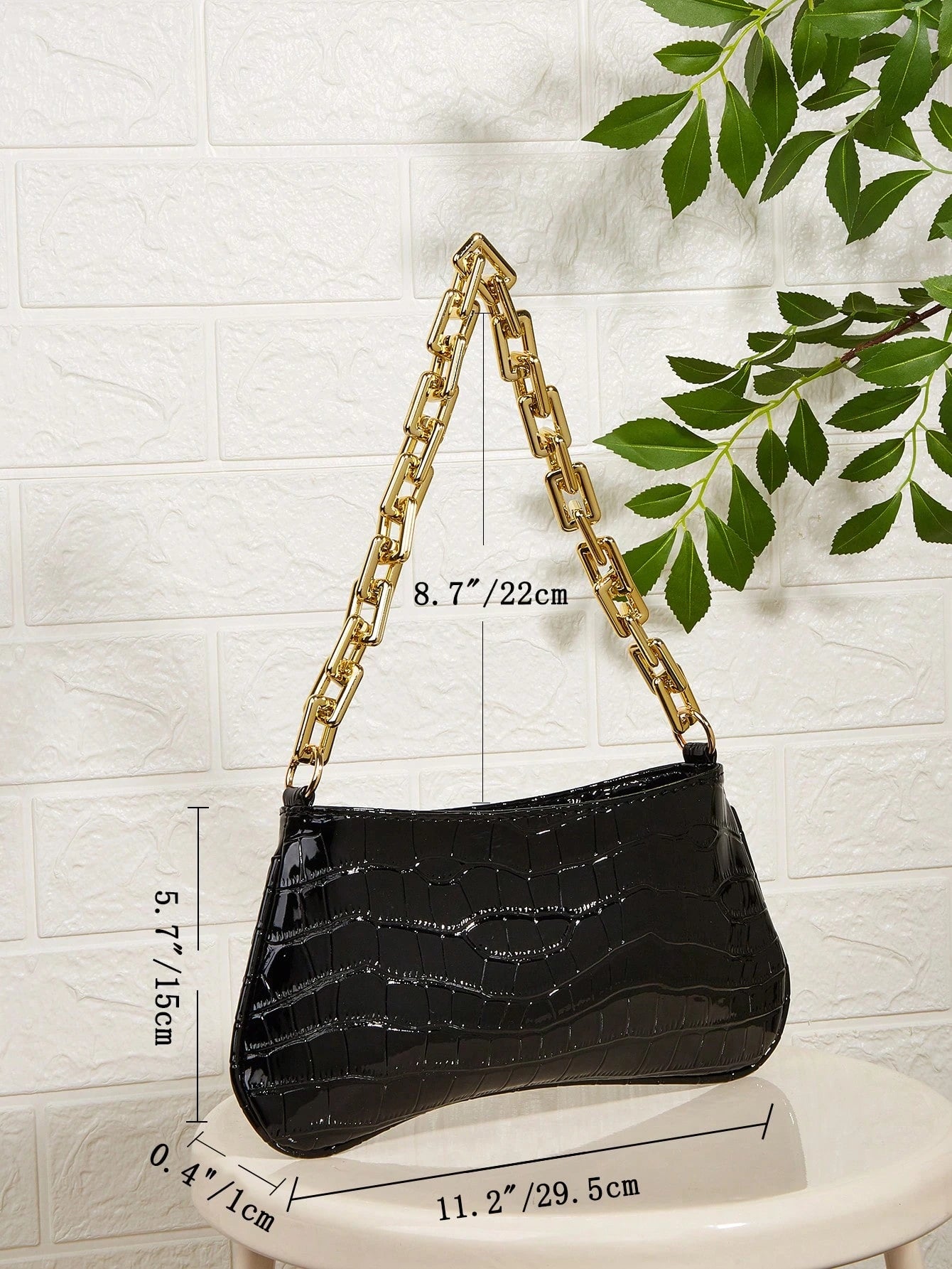Snake Skin Acrylic Gold Chain Decor Shoulder Underarm Baguette Bag