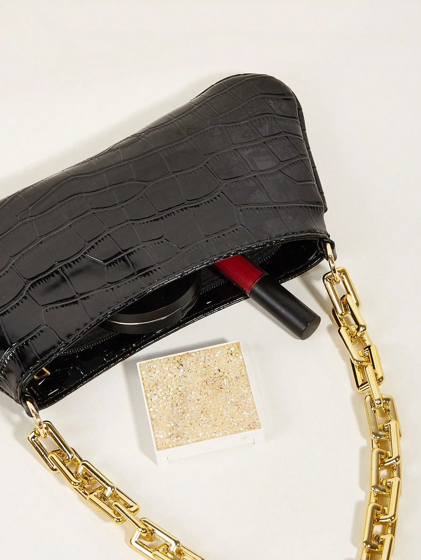 Snake Skin Acrylic Gold Chain Decor Shoulder Underarm Baguette Bag