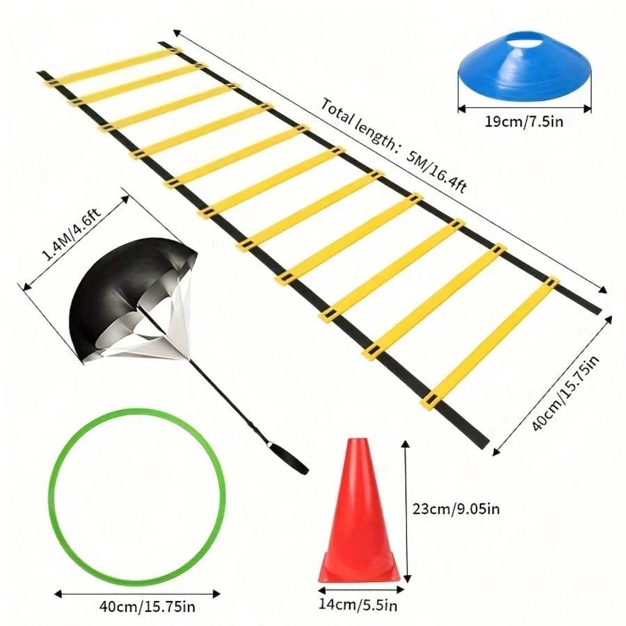Soccer Agility Training Set, Includes Speed Ladder, Marker Cones, Portable Storage Bag, Outdoor Fitness Training Equipment