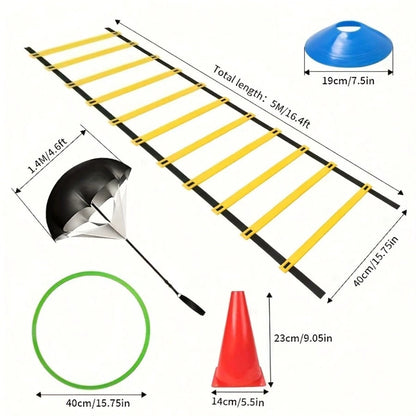 Soccer Agility Training Set, Includes Speed Ladder, Marker Cones, Portable Storage Bag, Outdoor Fitness Training Equipment