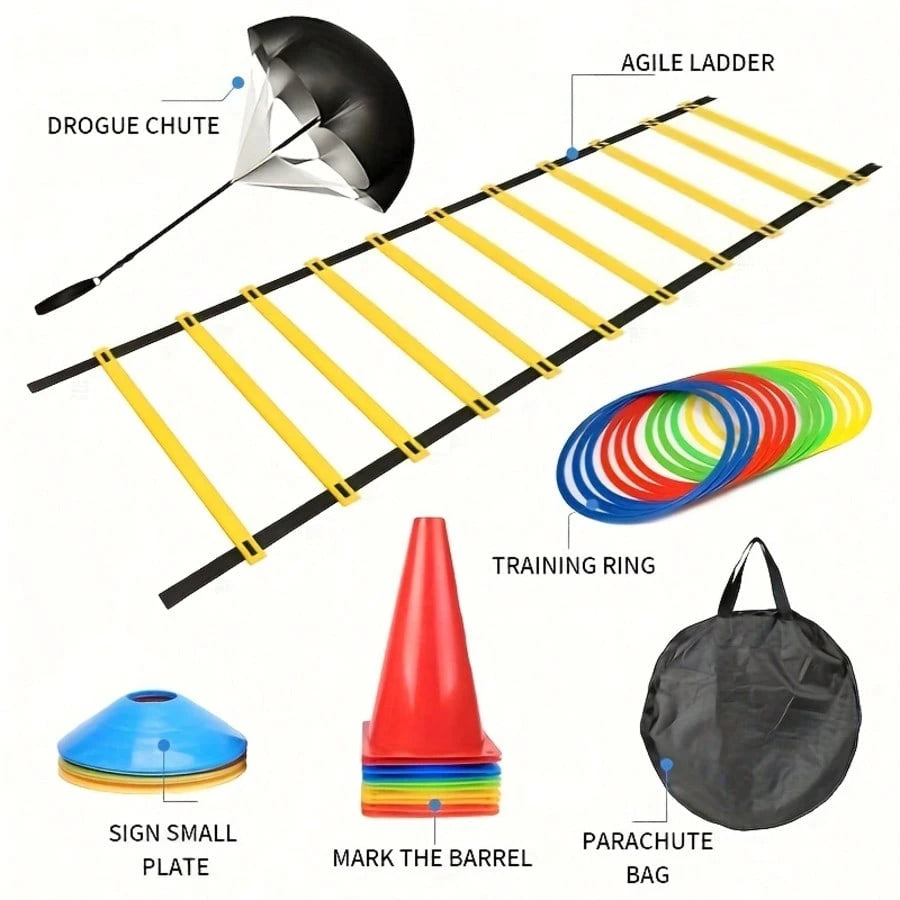 Soccer Agility Training Set, Includes Speed Ladder, Marker Cones, Portable Storage Bag, Outdoor Fitness Training Equipment