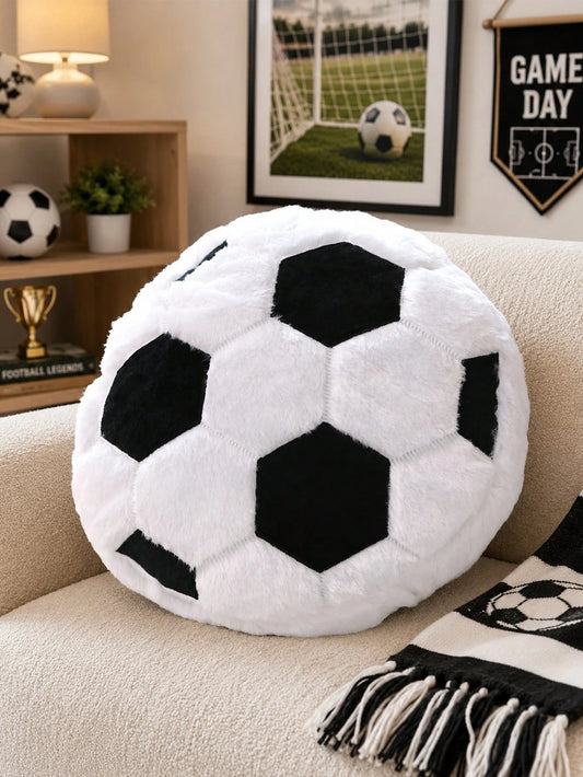 Soccer Plush Round Throw Pillow, Realistic Soccer Shaped Sofa Bedroom Cushion, Soft Fluffy Sports Style Decorative Pillow, Ideal Birthday Gift For Soccer Fans