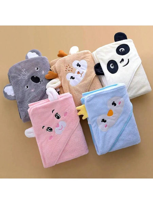 Soft Absorbent Baby Hooded Bath Towel, With Cute Animal Patterns, Made Of Breathable Polyester Fabric, Suitable For Children Shower And Wrap