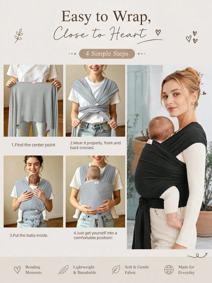 Soft Baby Wrap Carrier For Newborns & Toddlers, Adjustable Front Carry Sling, Breathable Hands-Free Infant Carrier, Lightweight For All Seasons