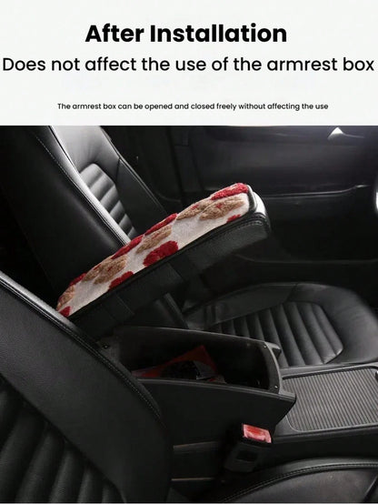 Soft Floral Car Center Armrest Console Pad, Car Armrest Cushion, Warm Plush Material, Fashionable Beautiful Gorgeous Comfortable, Two Models: Dual Pocket Or No Pocket, Can Store Bills, Keys, Lipstick