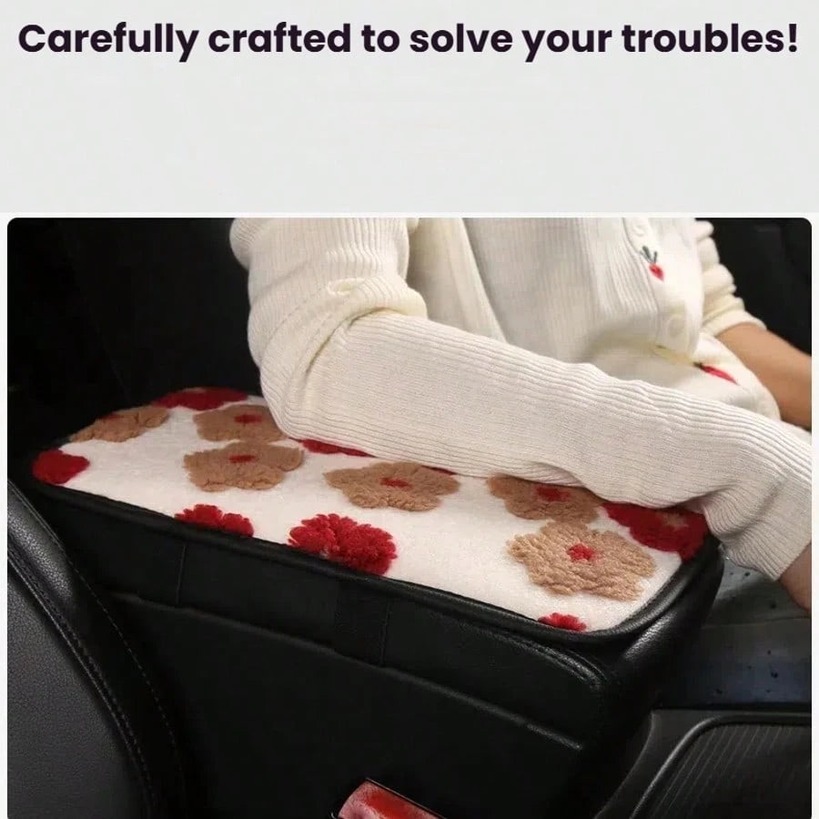 Soft Floral Car Center Armrest Console Pad, Car Armrest Cushion, Warm Plush Material, Fashionable Beautiful Gorgeous Comfortable, Two Models: Dual Pocket Or No Pocket, Can Store Bills, Keys, Lipstick