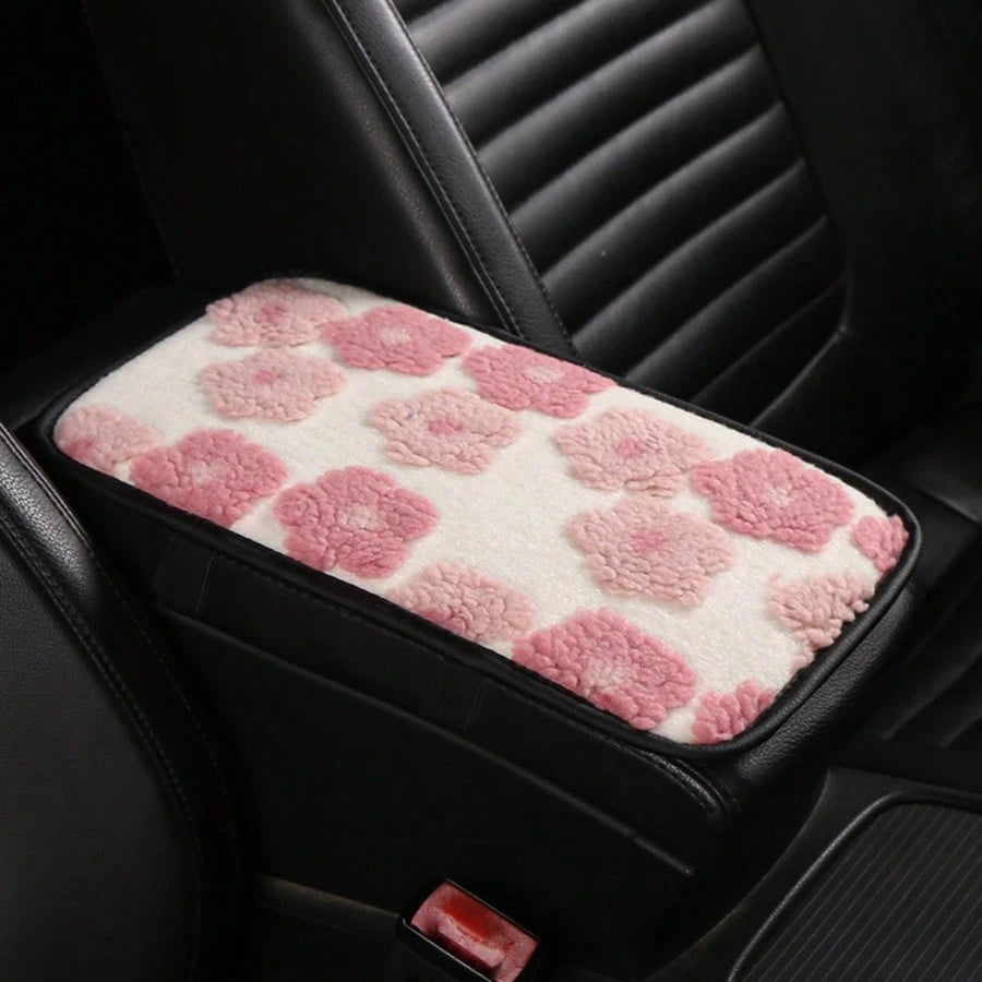 Soft Floral Car Center Armrest Console Pad, Car Armrest Cushion, Warm Plush Material, Fashionable Beautiful Gorgeous Comfortable, Two Models: Dual Pocket Or No Pocket, Can Store Bills, Keys, Lipstick