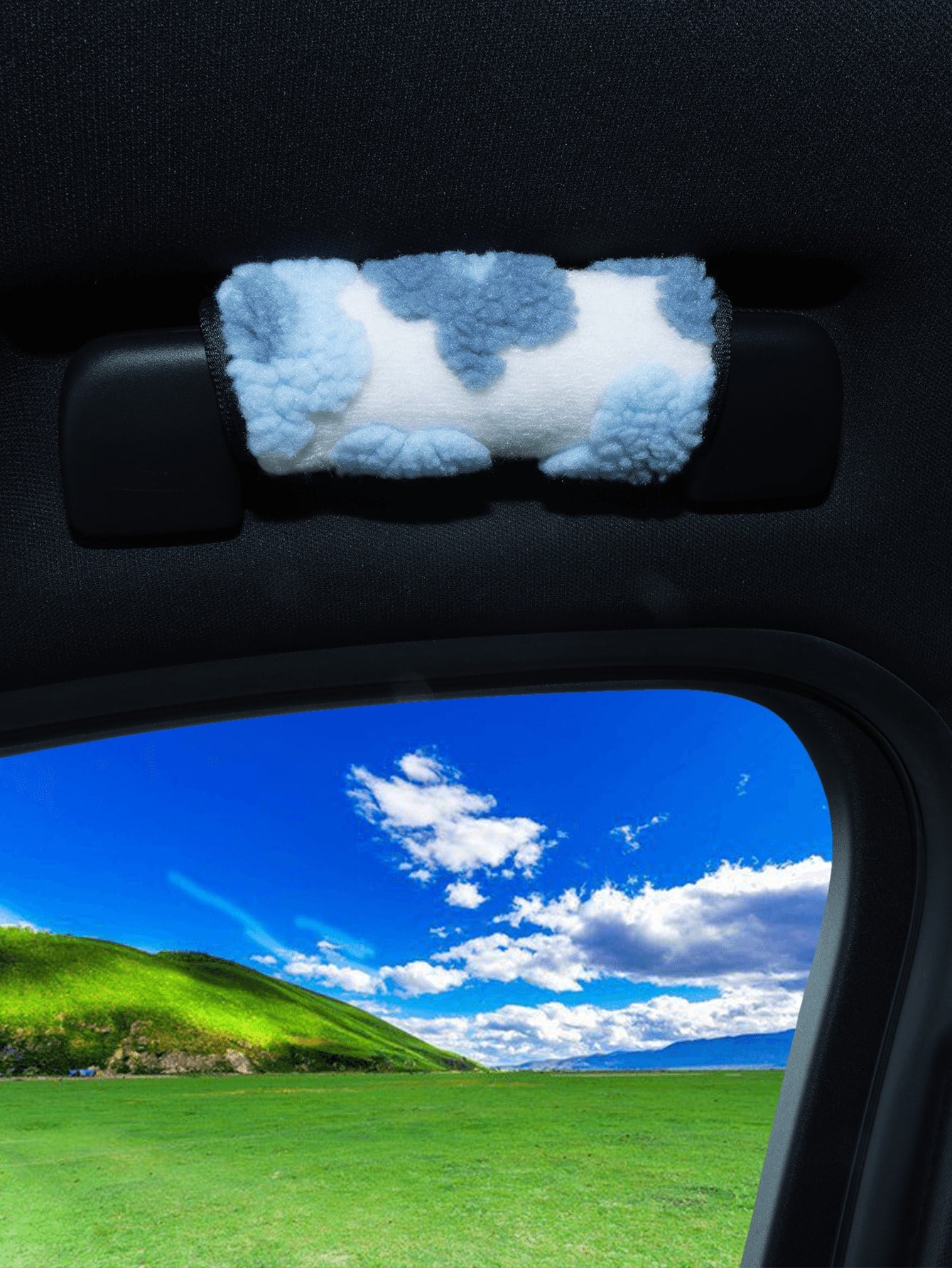 Soft Fluffy Floral Pattern Car Roof Grab Handle Cover, Universal Anti-Slip Roof Grab Handle Protector, Cute Plush Car Interior Decoration Accessory