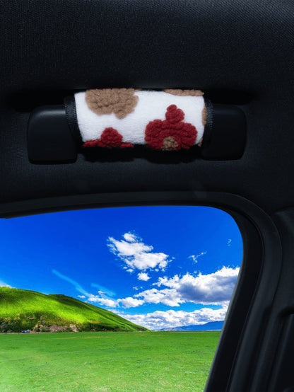 Soft Fluffy Floral Pattern Car Roof Grab Handle Cover, Universal Anti-Slip Roof Grab Handle Protector, Cute Plush Car Interior Decoration Accessory