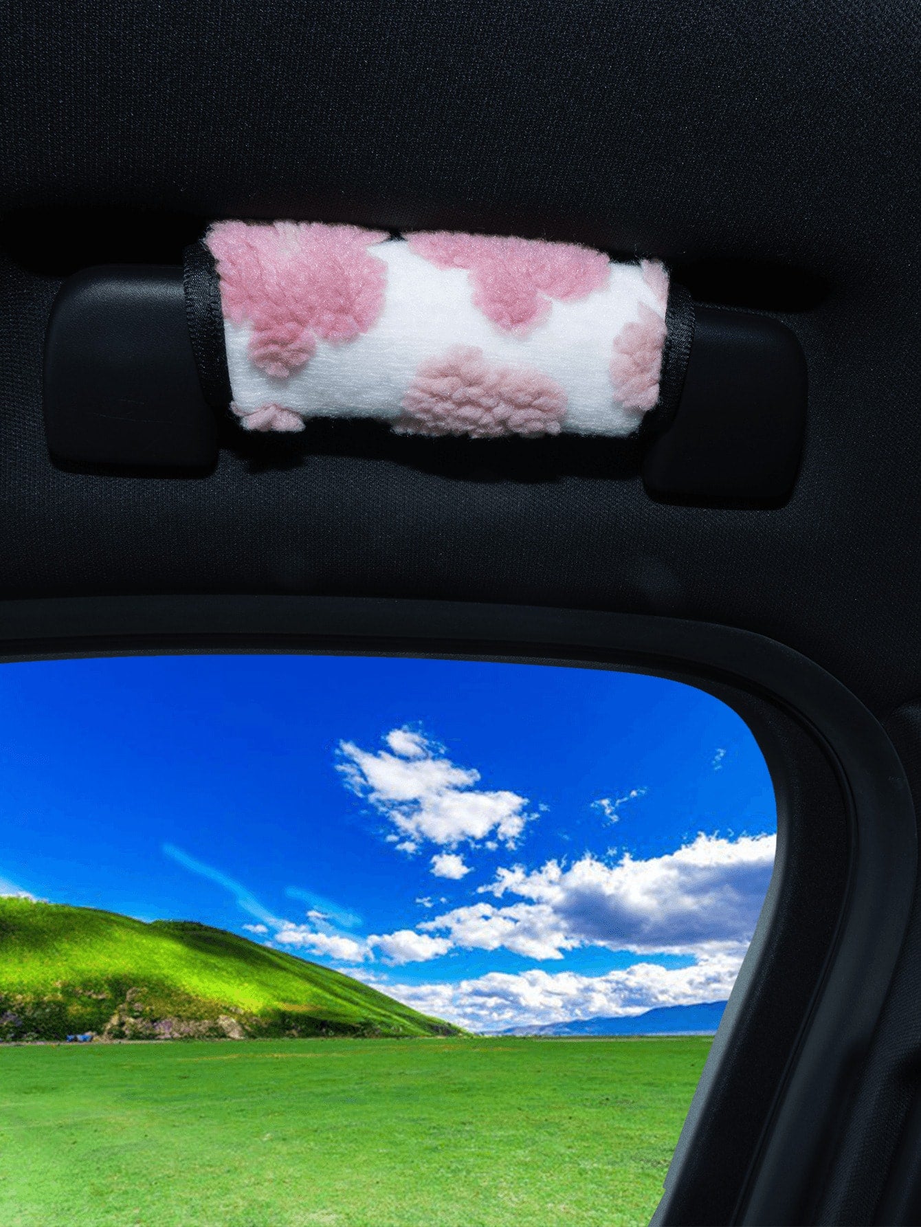 Soft Fluffy Floral Pattern Car Roof Grab Handle Cover, Universal Anti-Slip Roof Grab Handle Protector, Cute Plush Car Interior Decoration Accessory