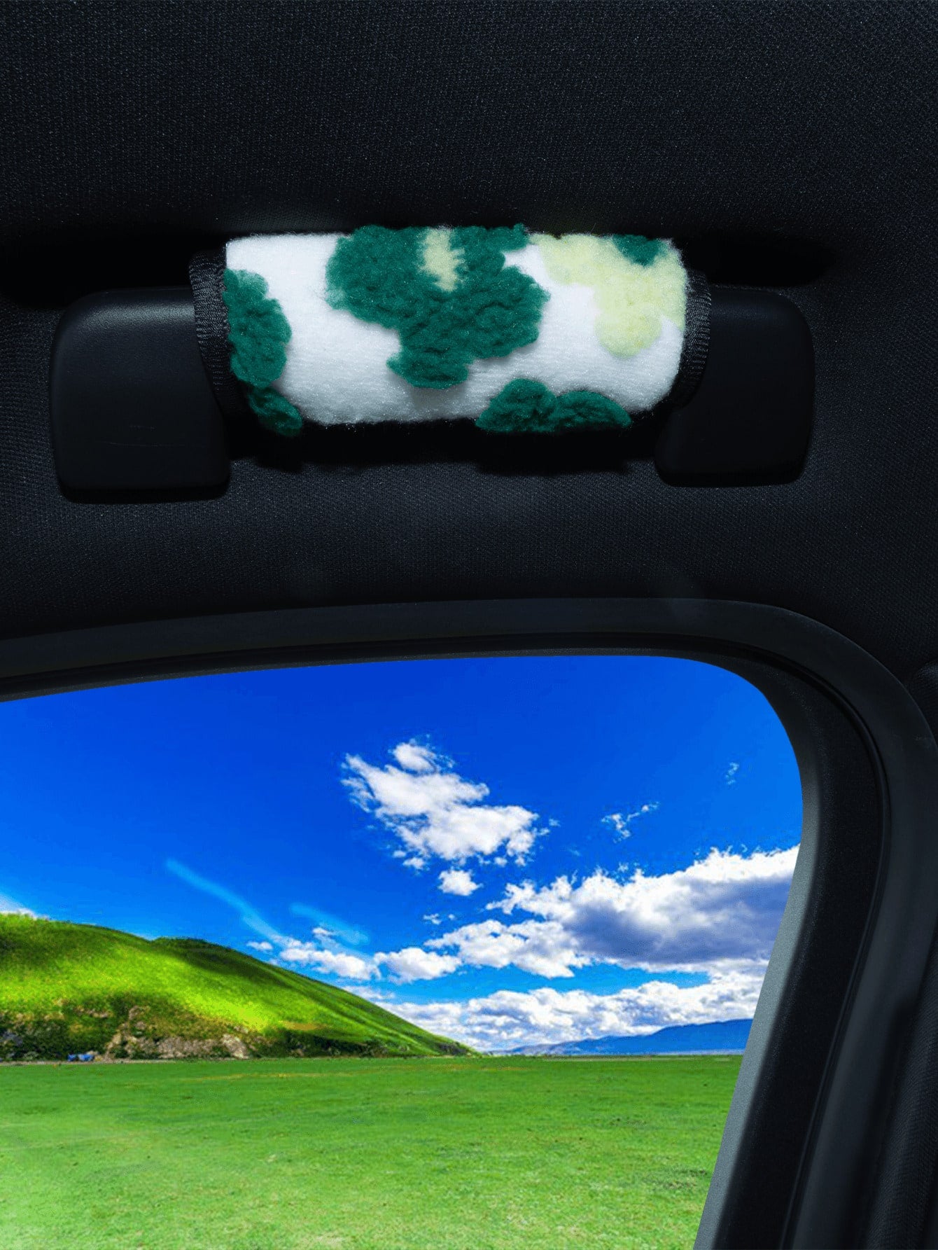 Soft Fluffy Floral Pattern Car Roof Grab Handle Cover, Universal Anti-Slip Roof Grab Handle Protector, Cute Plush Car Interior Decoration Accessory