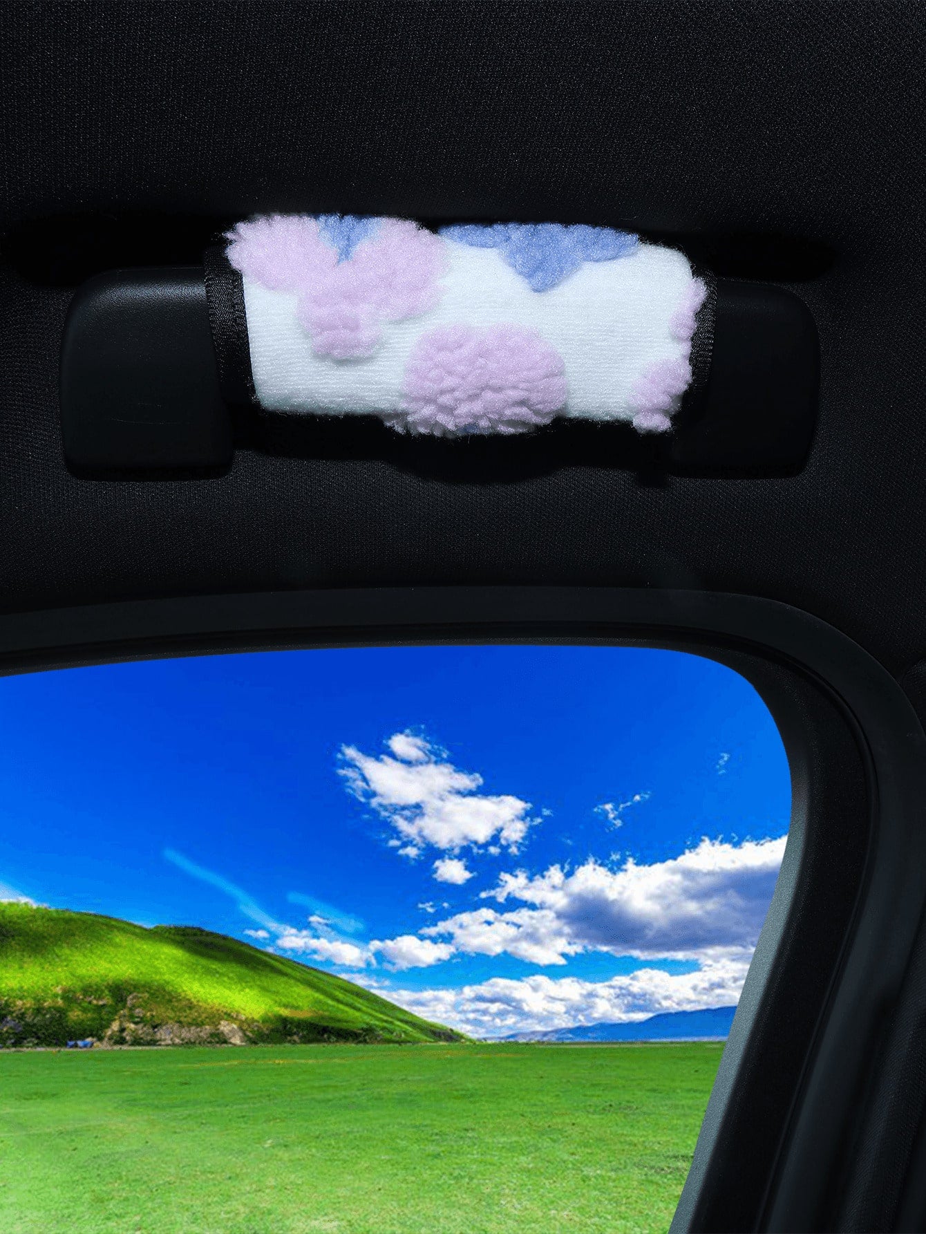 Soft Fluffy Floral Pattern Car Roof Grab Handle Cover, Universal Anti-Slip Roof Grab Handle Protector, Cute Plush Car Interior Decoration Accessory