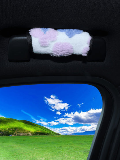 Soft Fluffy Floral Pattern Car Roof Grab Handle Cover, Universal Anti-Slip Roof Grab Handle Protector, Cute Plush Car Interior Decoration Accessory