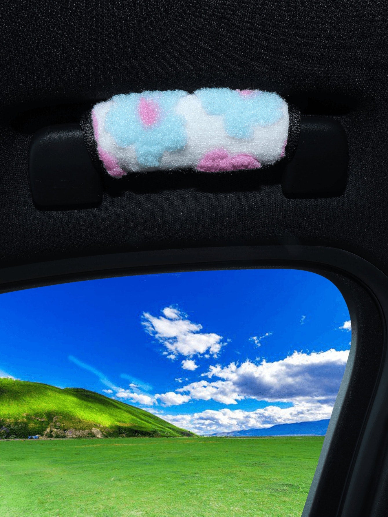 Soft Fluffy Floral Pattern Car Roof Grab Handle Cover, Universal Anti-Slip Roof Grab Handle Protector, Cute Plush Car Interior Decoration Accessory