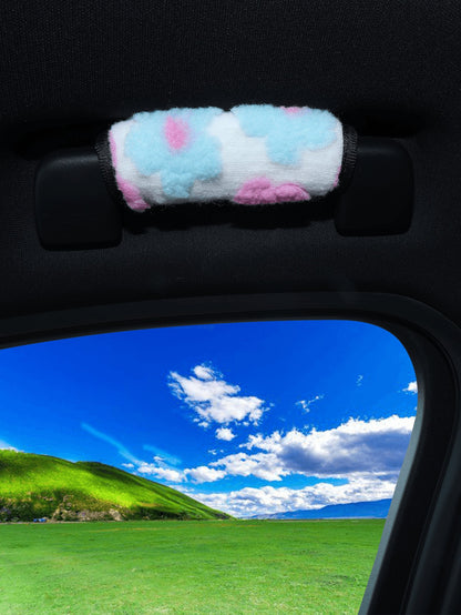 Soft Fluffy Floral Pattern Car Roof Grab Handle Cover, Universal Anti-Slip Roof Grab Handle Protector, Cute Plush Car Interior Decoration Accessory