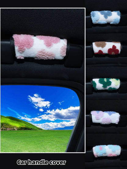 Soft Fluffy Floral Pattern Car Roof Grab Handle Cover, Universal Anti-Slip Roof Grab Handle Protector, Cute Plush Car Interior Decoration Accessory