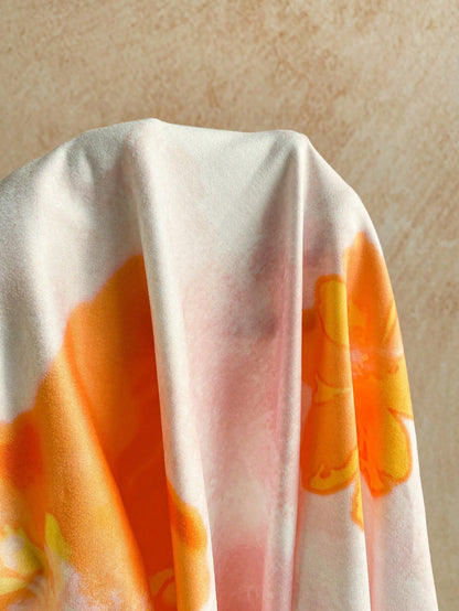 Soleia Holiday Leisure Tropical Orange And White Watercolor Flowers Summer Vacation Draped Neck Cami Dress Floral Sundress Flower Spring Beach Vacation