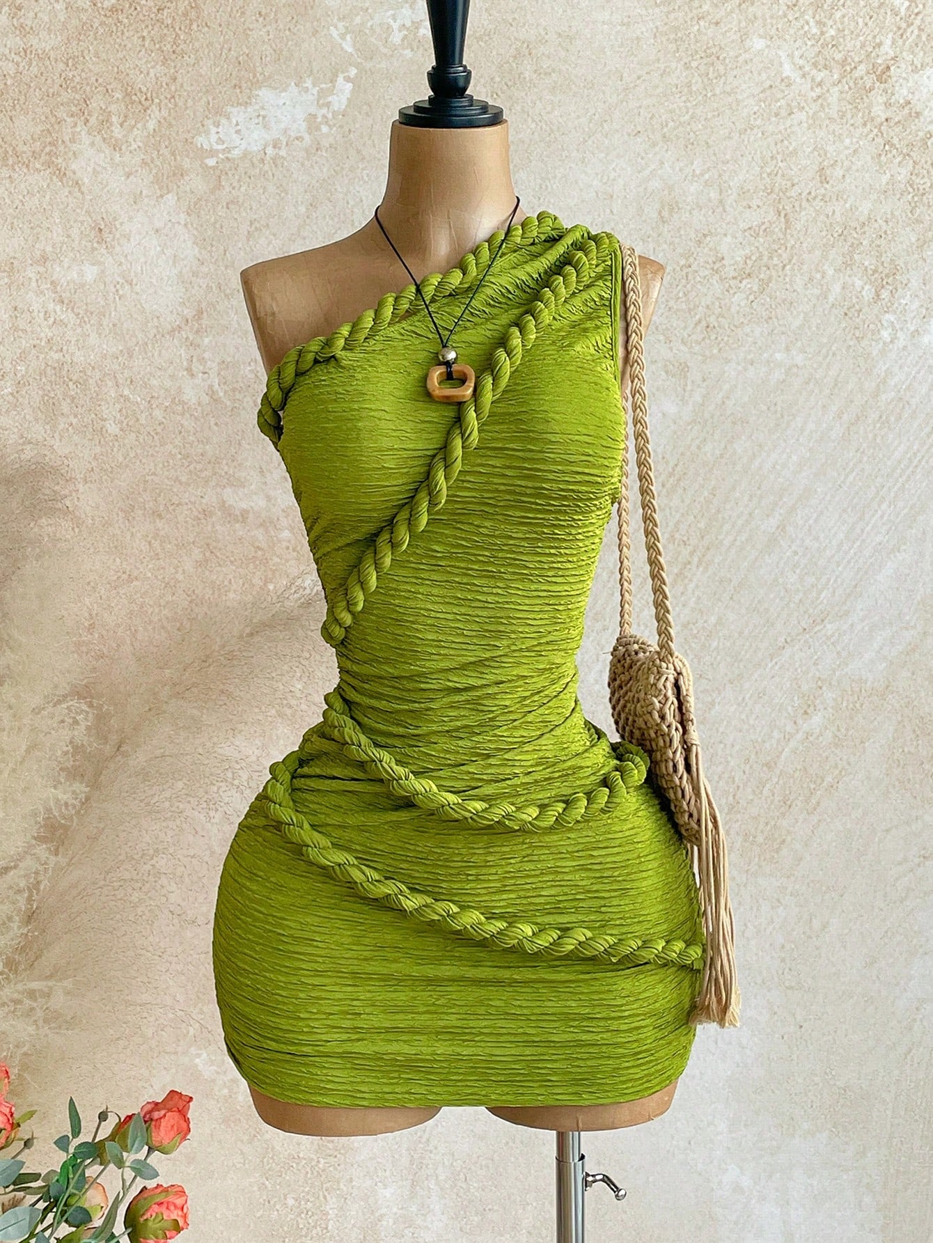 Soleia New None, Twist Strap Bodycon Mini Dress, Bohemian Bandage Sexy, Boho, Summer Women Clothes, Vintage, Night Out Lime Green