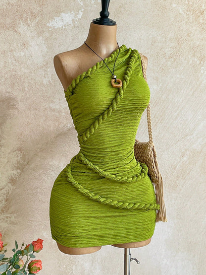 Soleia New None, Twist Strap Bodycon Mini Dress, Bohemian Bandage Sexy, Boho, Summer Women Clothes, Vintage, Night Out Lime Green