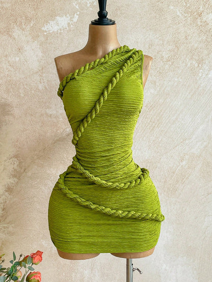 Soleia New None, Twist Strap Bodycon Mini Dress, Bohemian Bandage Sexy, Boho, Summer Women Clothes, Vintage, Night Out Lime Green