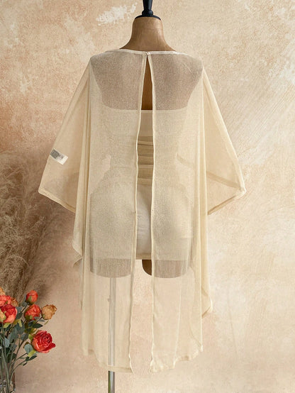 Soleia Party Gold Sequin Sheer Asymmetric Shoulder Loose Top & Ruched Hem Bodycon Mini Dress 2 Pieces Set,Light Beige,Summer,Boho,Beach Vacation,Holiday