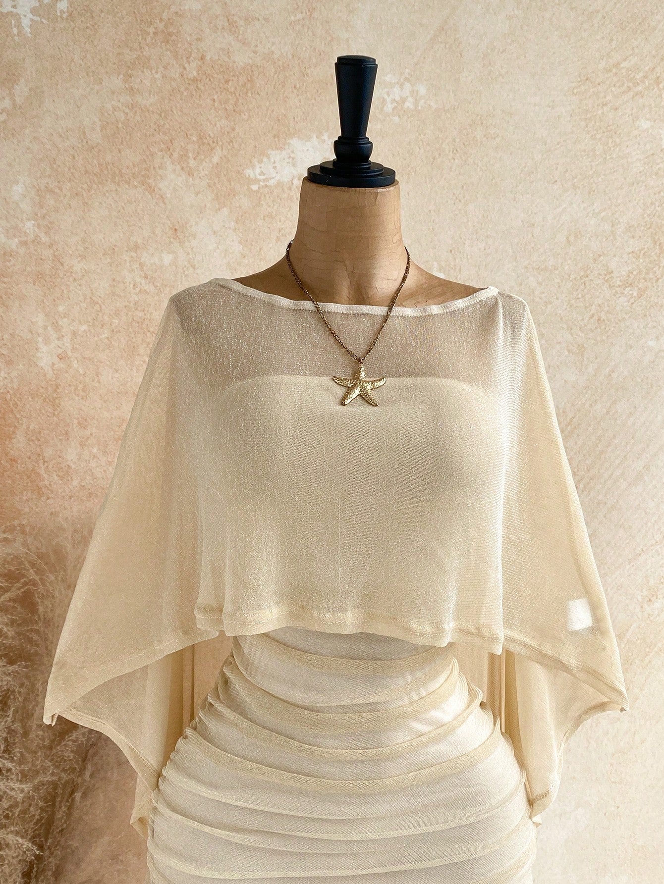 Soleia Party Gold Sequin Sheer Asymmetric Shoulder Loose Top & Ruched Hem Bodycon Mini Dress 2 Pieces Set,Light Beige,Summer,Boho,Beach Vacation,Holiday
