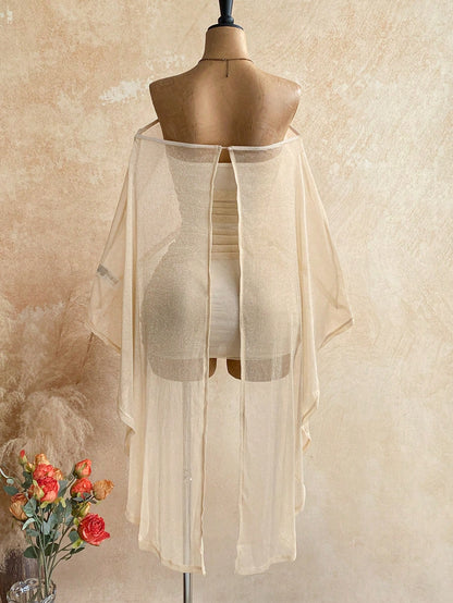 Soleia Party Gold Sequin Sheer Asymmetric Shoulder Loose Top & Ruched Hem Bodycon Mini Dress 2 Pieces Set,Light Beige,Summer,Boho,Beach Vacation,Holiday
