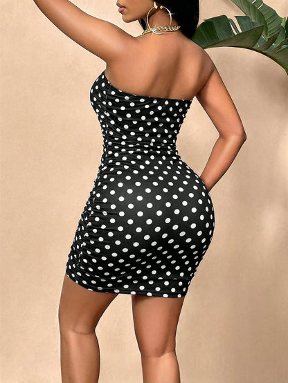 SOLERSUN Marble Print Tube Bodycon Party Club Night Dress (Random Floral) Black And White Polka Dot Summer Rave