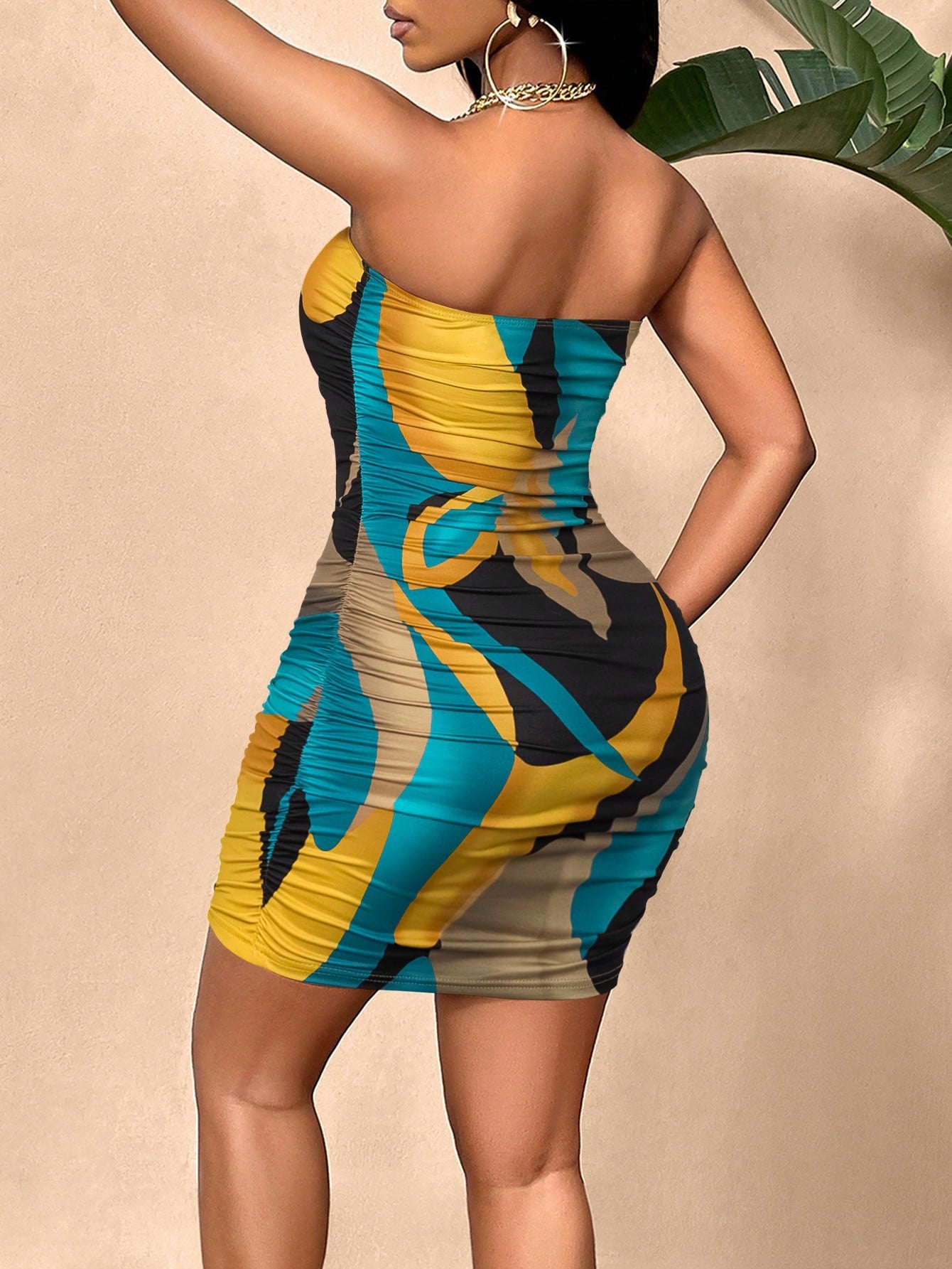 SOLERSUN Marble Print Tube Bodycon Party Club Night Dress (Random Floral) Black And White Polka Dot Summer Rave