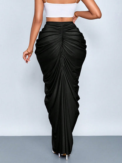 SOLERSUN Women's Fashion Solid Color Gathered Ruched Skirt PartyMustHave