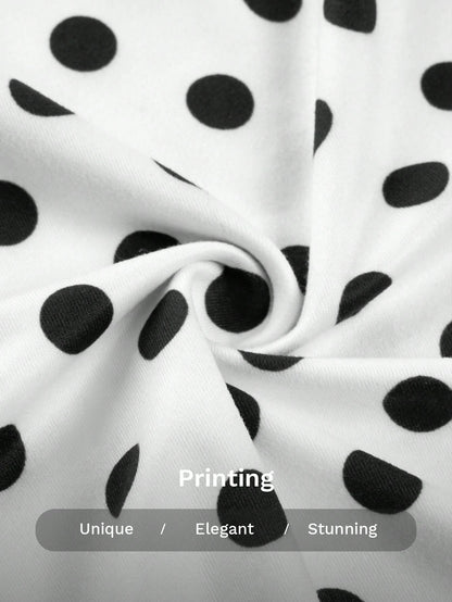 SOLERSUN Women's White With Black Polka Dots Elegant Summer Midi Dress,Off Shoulder Long Sleeve Knitted Hip Cover Old Money Style Tea Party Business Outfit