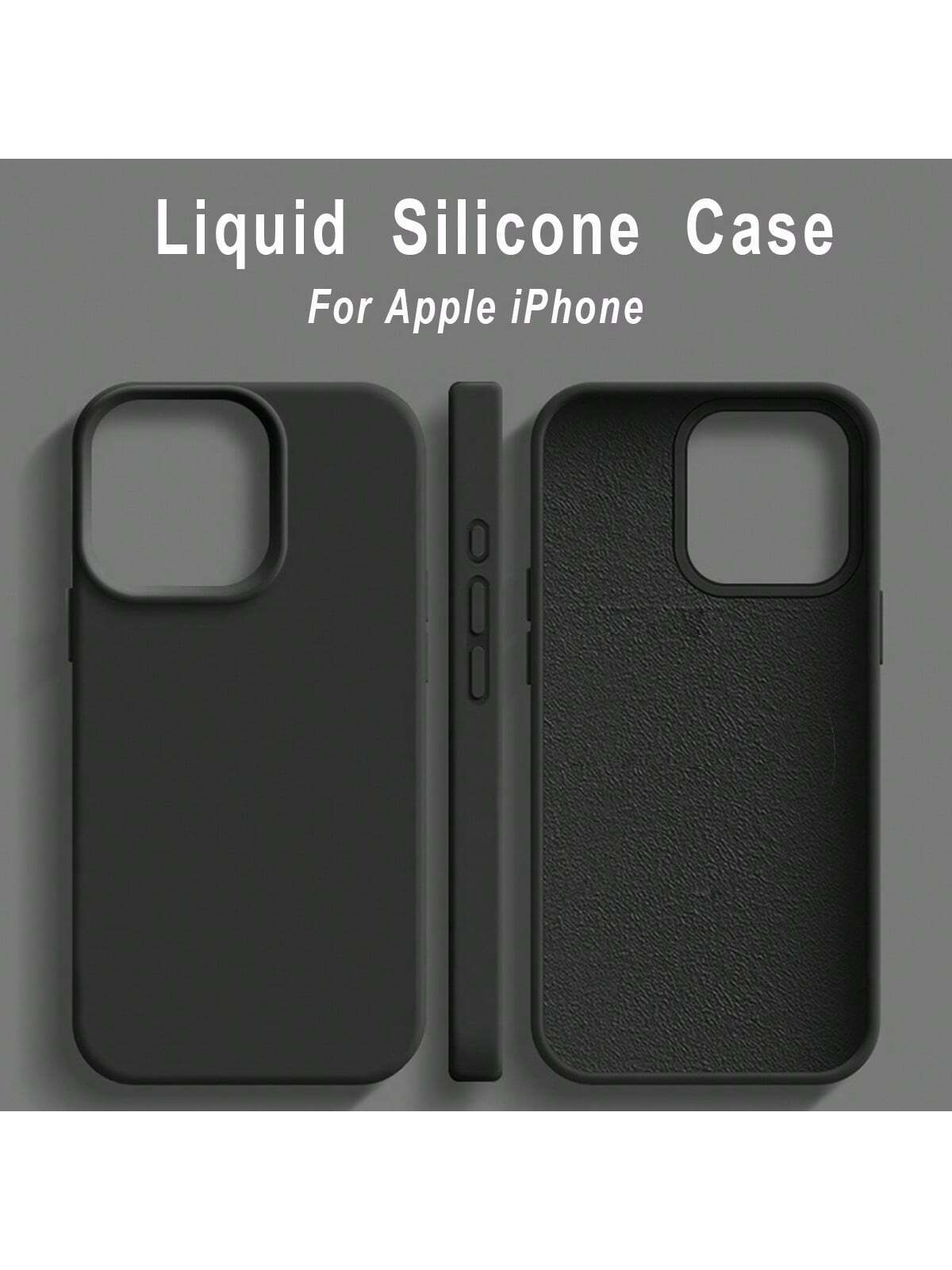 Solid Color Black Luxury Liquid Silicone Shockproof Fashion Phone Case 1pc Compatible With Apple Phone 17 Air 16e 11 13 12 14 15 Pro Max Cases Phone 16 Pro Max Protective Cover Spring Birthday Gift
