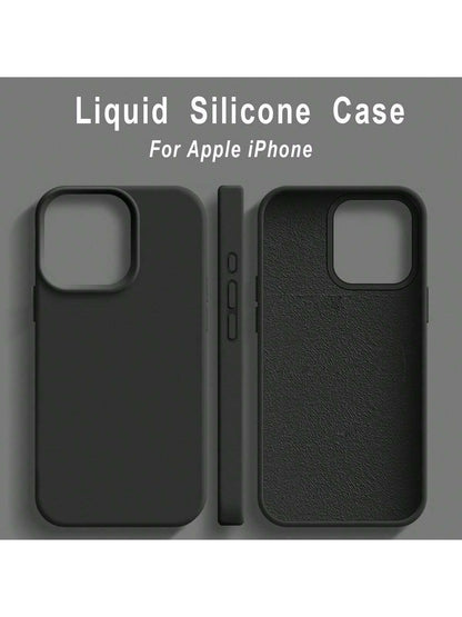 Solid Color Black Luxury Liquid Silicone Shockproof Fashion Phone Case 1pc Compatible With Apple Phone 17 Air 16e 11 13 12 14 15 Pro Max Cases Phone 16 Pro Max Protective Cover Spring Birthday Gift