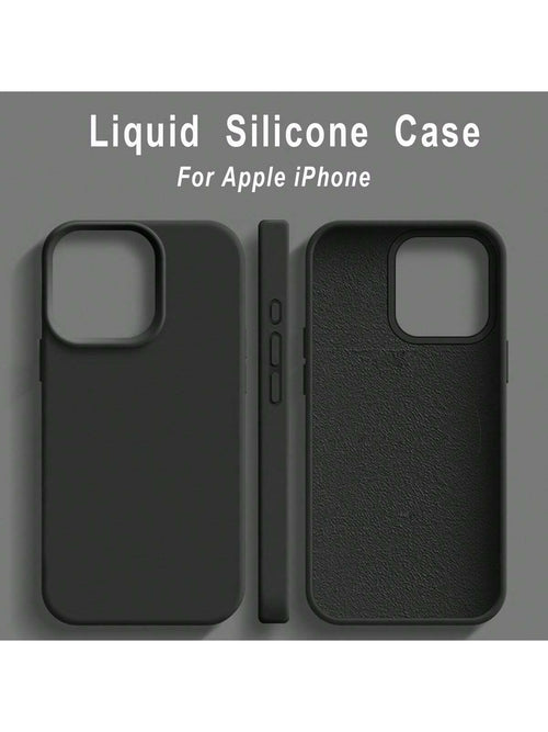 Solid Color Black Luxury Liquid Silicone Shockproof Fashion Phone Case 1pc Compatible With Apple Phone 17 Air 16e 11 13 12 14 15 Pro Max Cases Phone 16 Pro Max Protective Cover Spring Birthday Gift